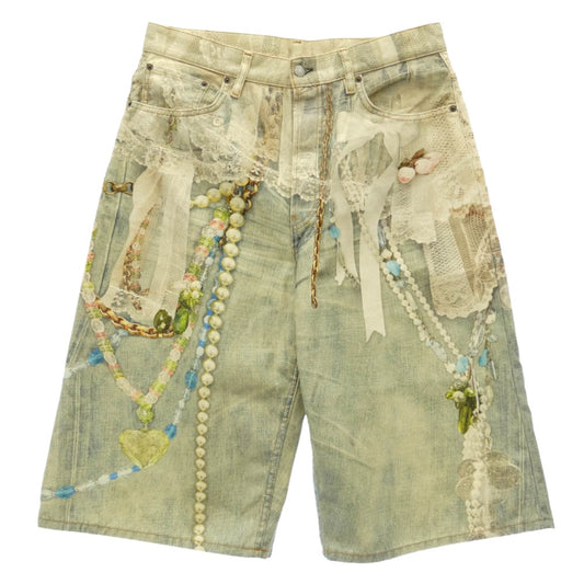 ACNE STUDIOS アクネストゥディオズ FN-MN-SHOR0030B トロンプルイユ プリント ルーズ フィット デニム ショーツ 転写 パンツ ライトブルー系 52【中古】