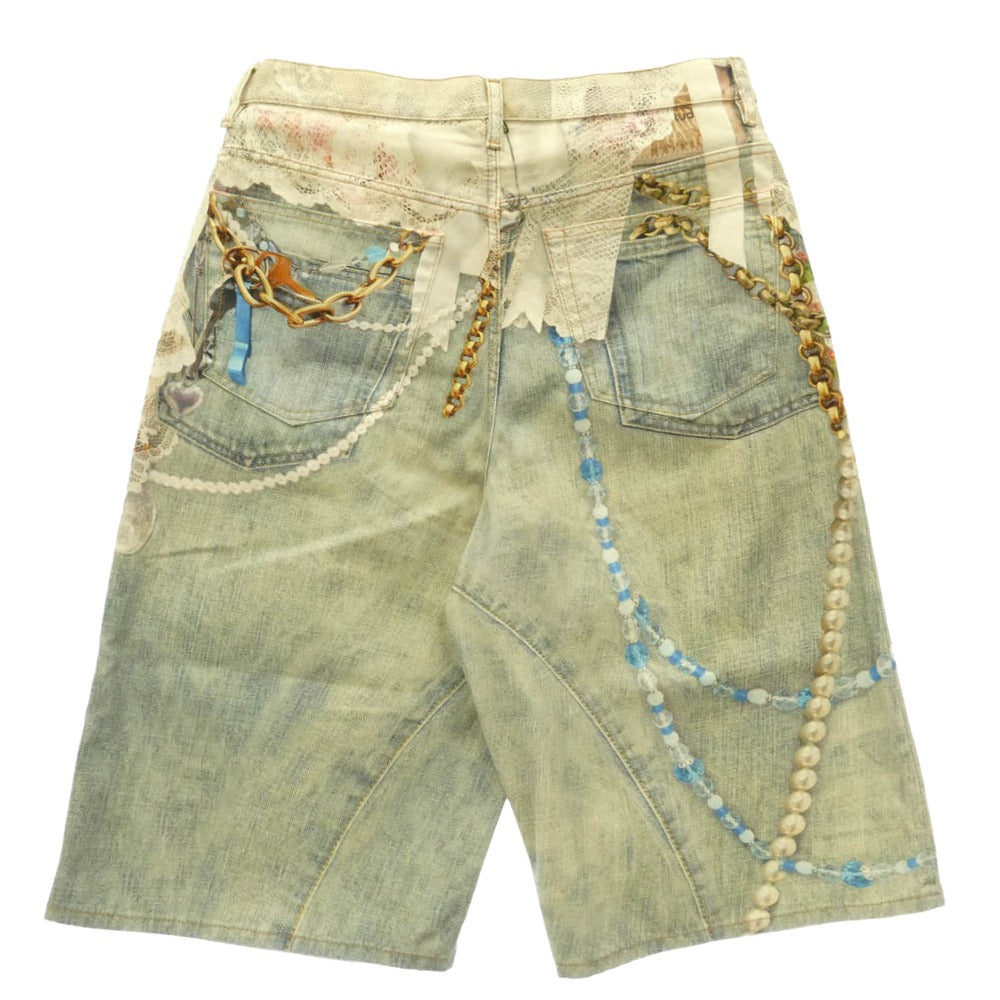 ACNE STUDIOS アクネストゥディオズ FN-MN-SHOR0030B トロンプルイユ プリント ルーズ フィット デニム ショーツ 転写 パンツ ライトブルー系 52【中古】