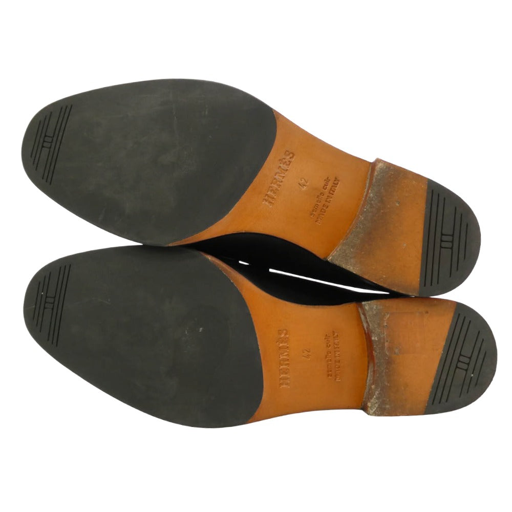HERMES エルメス 171435ZH モントレー モカシン レザーシューズ ブラック系 42【中古】