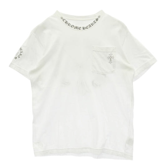 CHROME HEARTS クロムハーツ（原本無） Back Cross Neck Logo Tee バックCHクロス ネックロゴ ポケット 半袖 Tシャツ カットソー ホワイト系 M【中古】