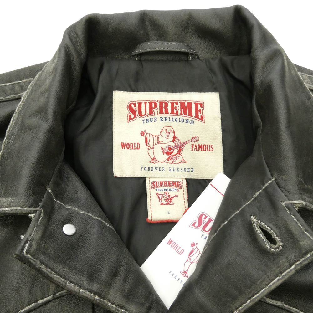 Supreme シュプリーム TRUE RELIGION トゥルーレリジョン 25AW × True Religion Leather Trucker Jacket トゥルーレリジョン レザー トラッカー ジャケット ブラック系 L【極上美品】【中古】