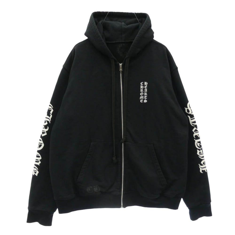 CHROME HEARTS クロムハーツ（原本無） THRML HD ZIP 裏地サーマル 袖ロゴ ダガージップアップ フーディー パーカー ブラック系 XL【中古】