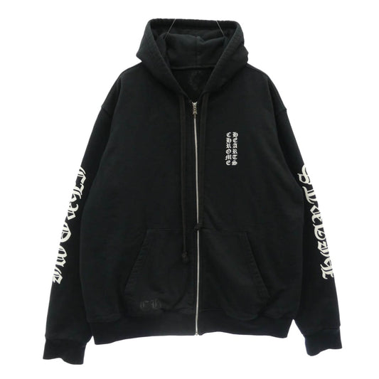 CHROME HEARTS クロムハーツ（原本無） THRML HD ZIP 裏地サーマル 袖ロゴ ダガージップアップ フーディー パーカー ブラック系 XL【中古】