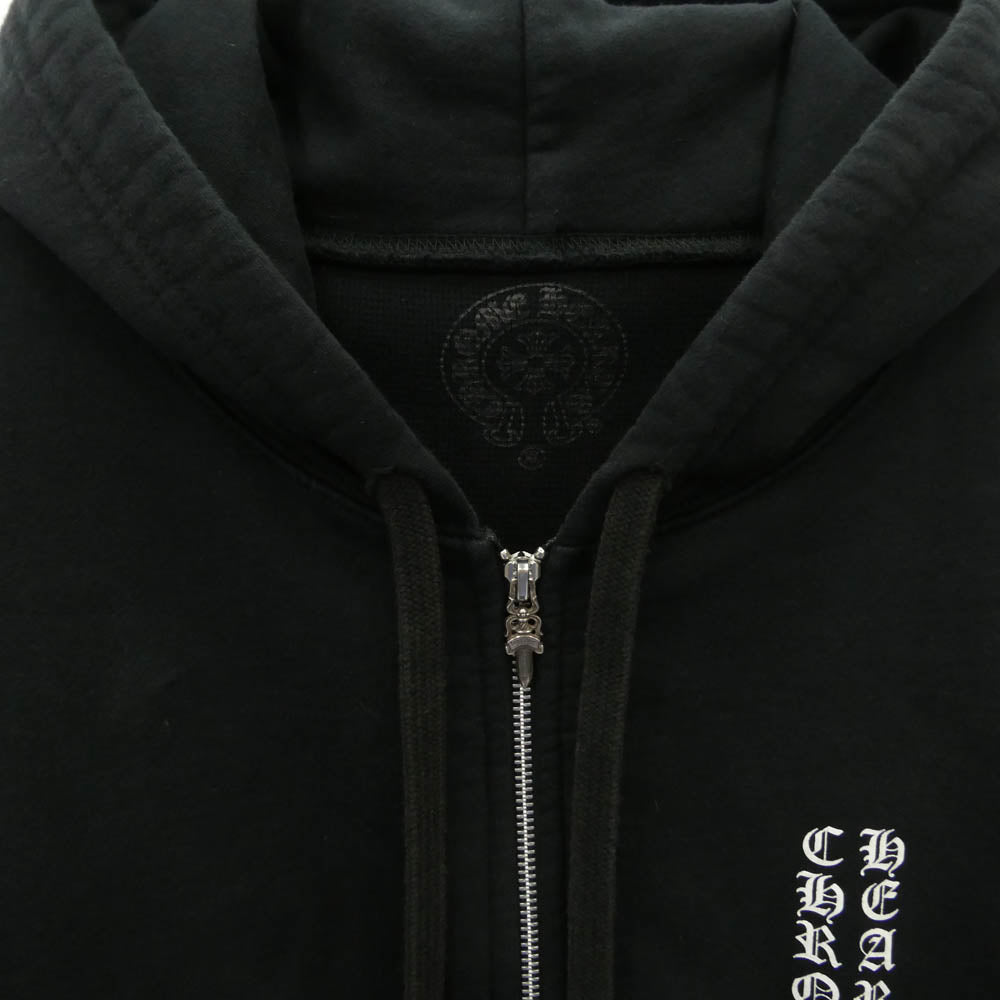 CHROME HEARTS クロムハーツ（原本無） THRML HD ZIP 裏地サーマル 袖ロゴ ダガージップアップ フーディー パーカー ブラック系 XL【中古】