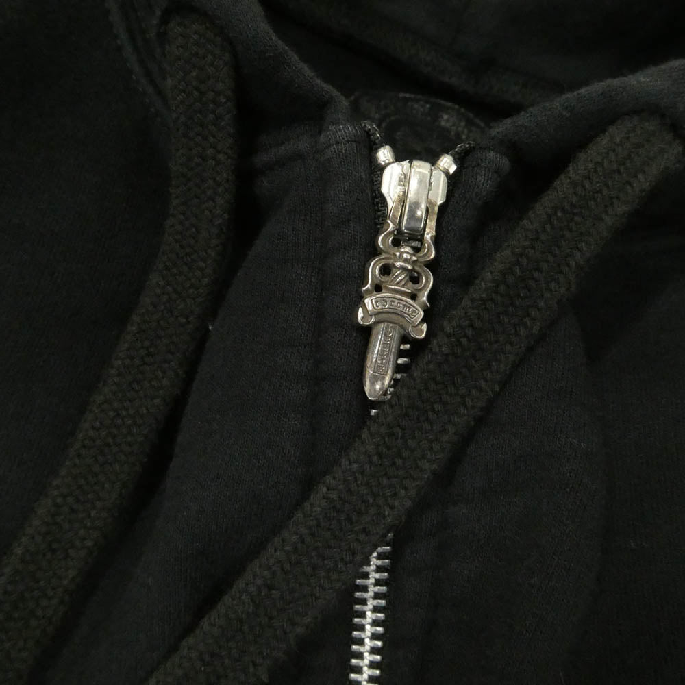 CHROME HEARTS クロムハーツ（原本無） THRML HD ZIP 裏地サーマル 袖ロゴ ダガージップアップ フーディー パーカー ブラック系 XL【中古】