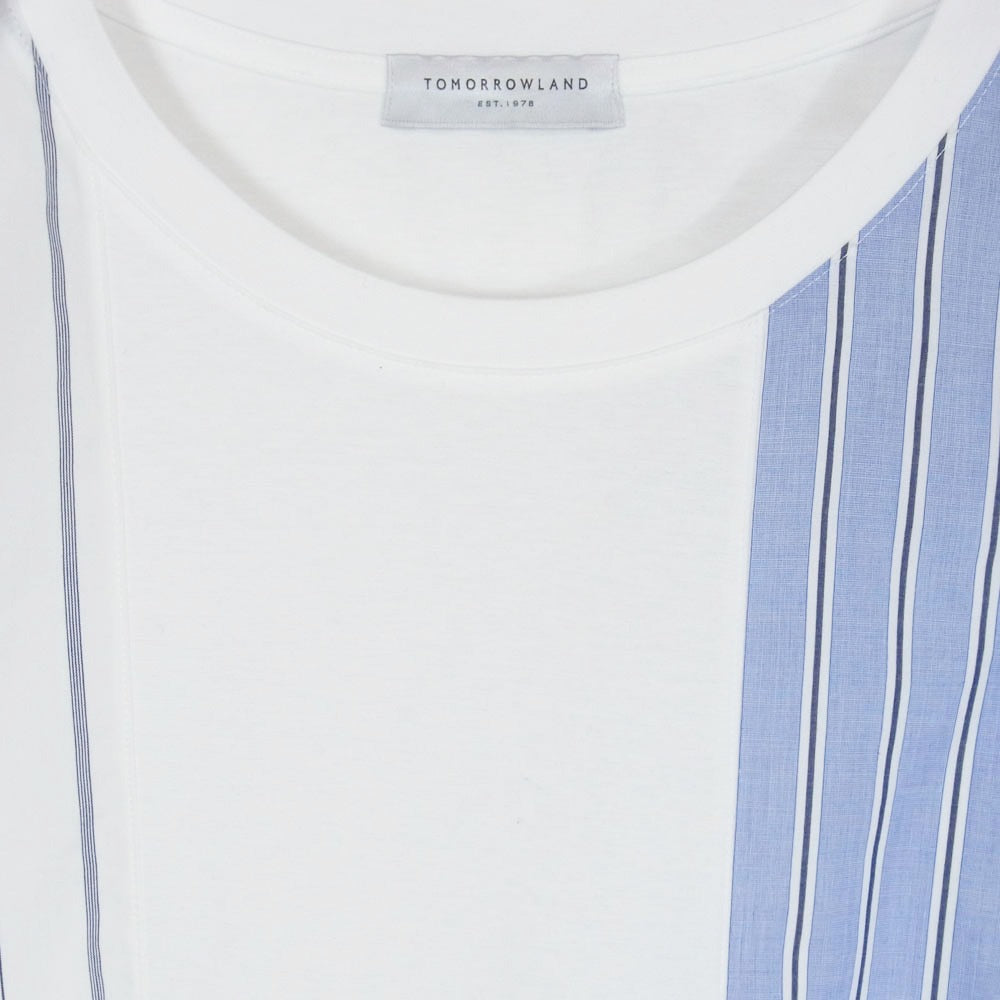 TOMORROWLAND トゥモローランド 24SS 63-11-42-11108 コットン ストライプ デザイン 半袖 Tシャツ ホワイト系 L【中古】