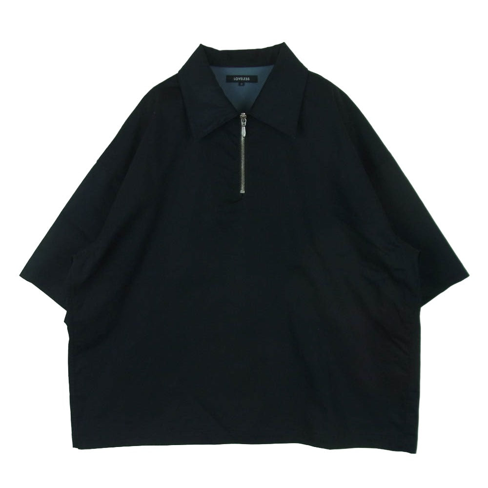 LOVELESS ラブレス 61P03-572-28 シャンブレー サテン ハーフジップ ポロ シャツ 半袖 ダークネイビー系 M【美品】【中古】