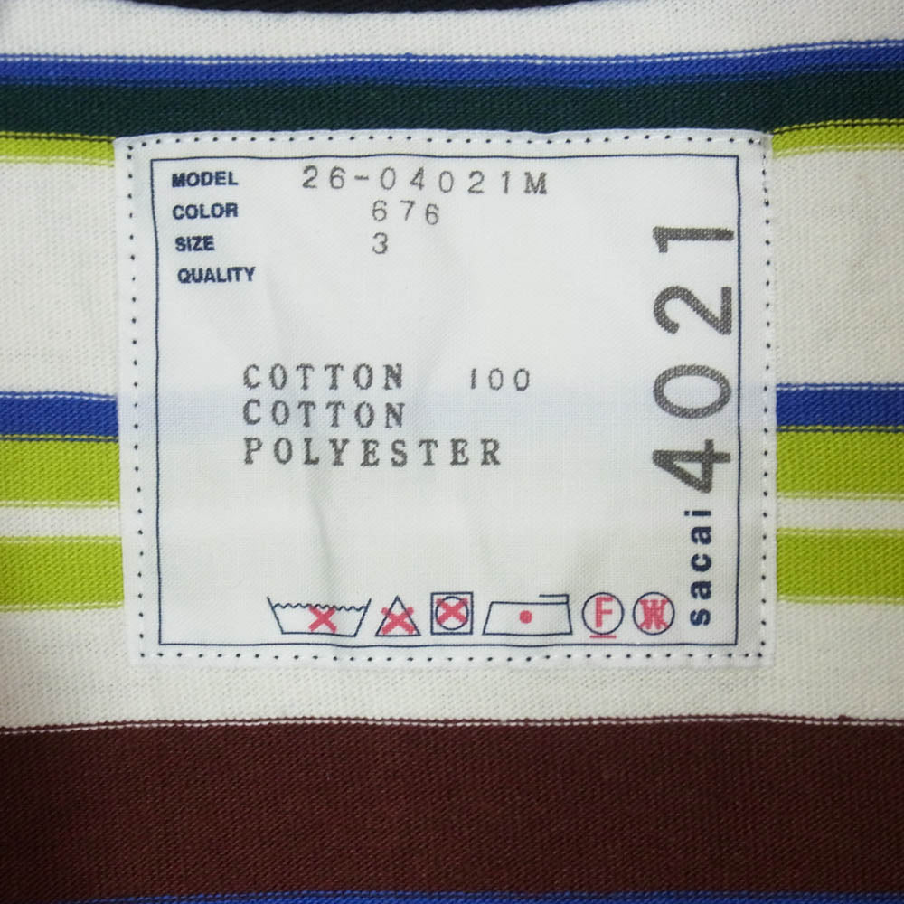 Sacai サカイ 26SS 26-04021M Stripe Cotton Jersey Polo Shirt ストライプ コットン ジャージー ハーフジップ ポロシャツ マルチカラー系 3【中古】