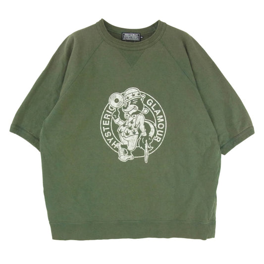 HYSTERIC GLAMOUR ヒステリックグラマー 02231CS04 SKUNK RECORDS 半袖 スウェット グリーン系 XL【中古】