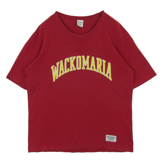 WACKO MARIA ワコマリア フロント ロゴ プリント フットボール 半袖 Tシャツ コットン 日本製 レッド系 M【中古】