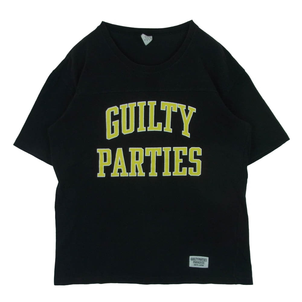 WACKO MARIA ワコマリア フロント アーチ ロゴ プリント フットボール 半袖 Tシャツ コットン 日本製 ブラック系 M【中古】