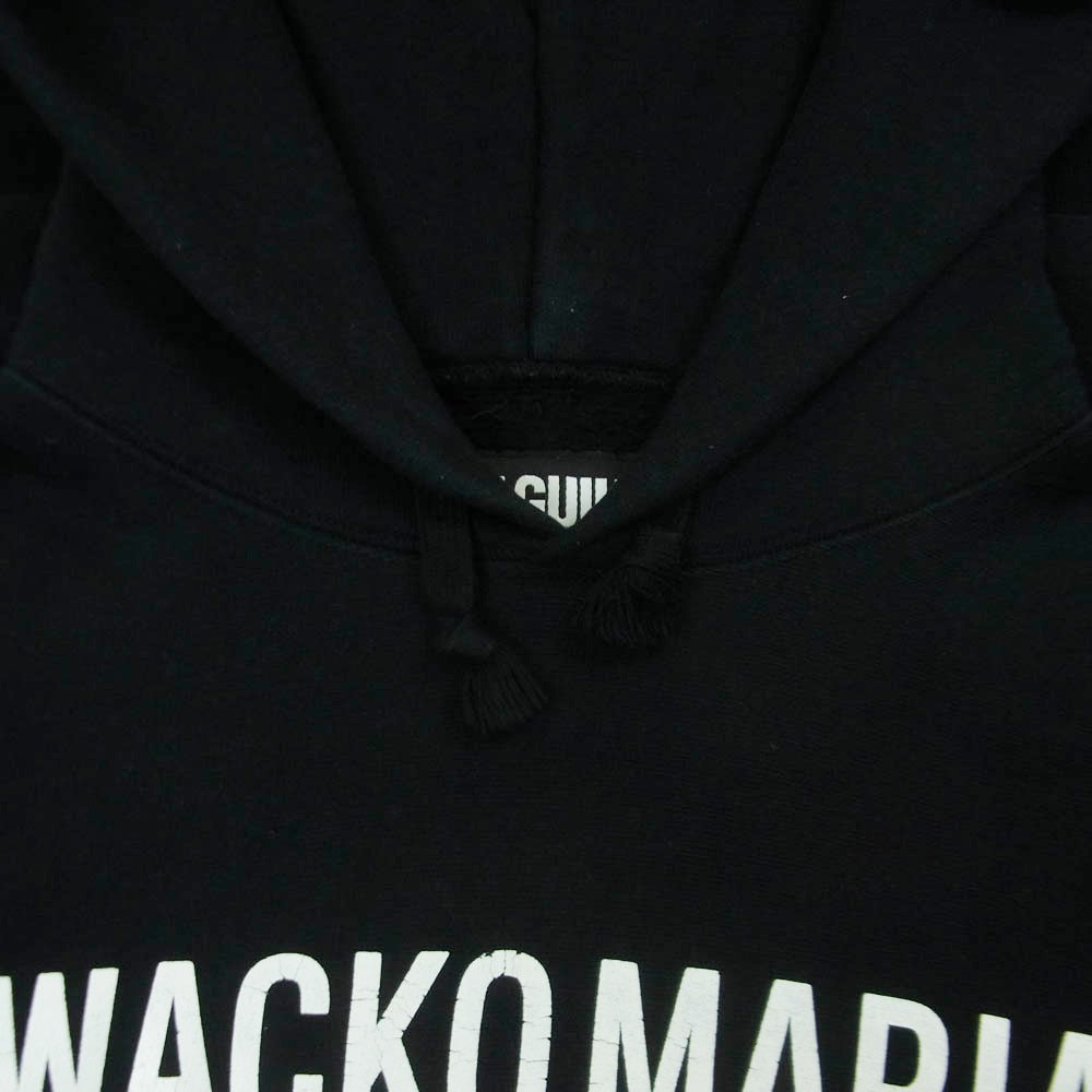WACKO MARIA ワコマリア フロント ロゴ プリント プルオーバー パーカー フーディー コットン 日本製 ブラック系 L【中古】
