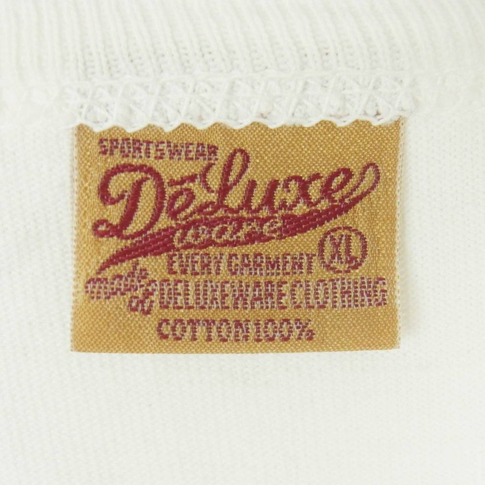 DELUXE デラックス クルーネック 半袖 Tシャツ カットソー コットン 日本製 ホワイト系 アイボリー系 XL【中古】
