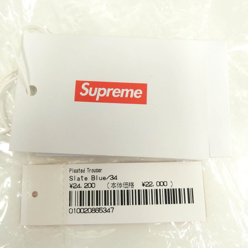 Supreme シュプリーム 22SS Pleated Trouser Slate blue プリーツ トラウザー スレート ブルー スラックス パンツ ライトブルー系 34【中古】