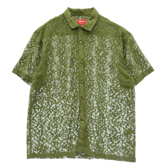 Supreme シュプリーム 22SS Chainstitch Chiffon S/S Shirt Olive チェインステッチ シフォン オリーブ 半袖 シャツ カーキ系 L【極上美品】【中古】