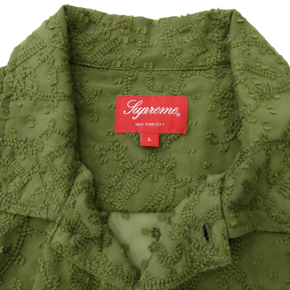 Supreme シュプリーム 22SS Chainstitch Chiffon S/S Shirt Olive チェインステッチ シフォン オリーブ 半袖 シャツ カーキ系 L【極上美品】【中古】