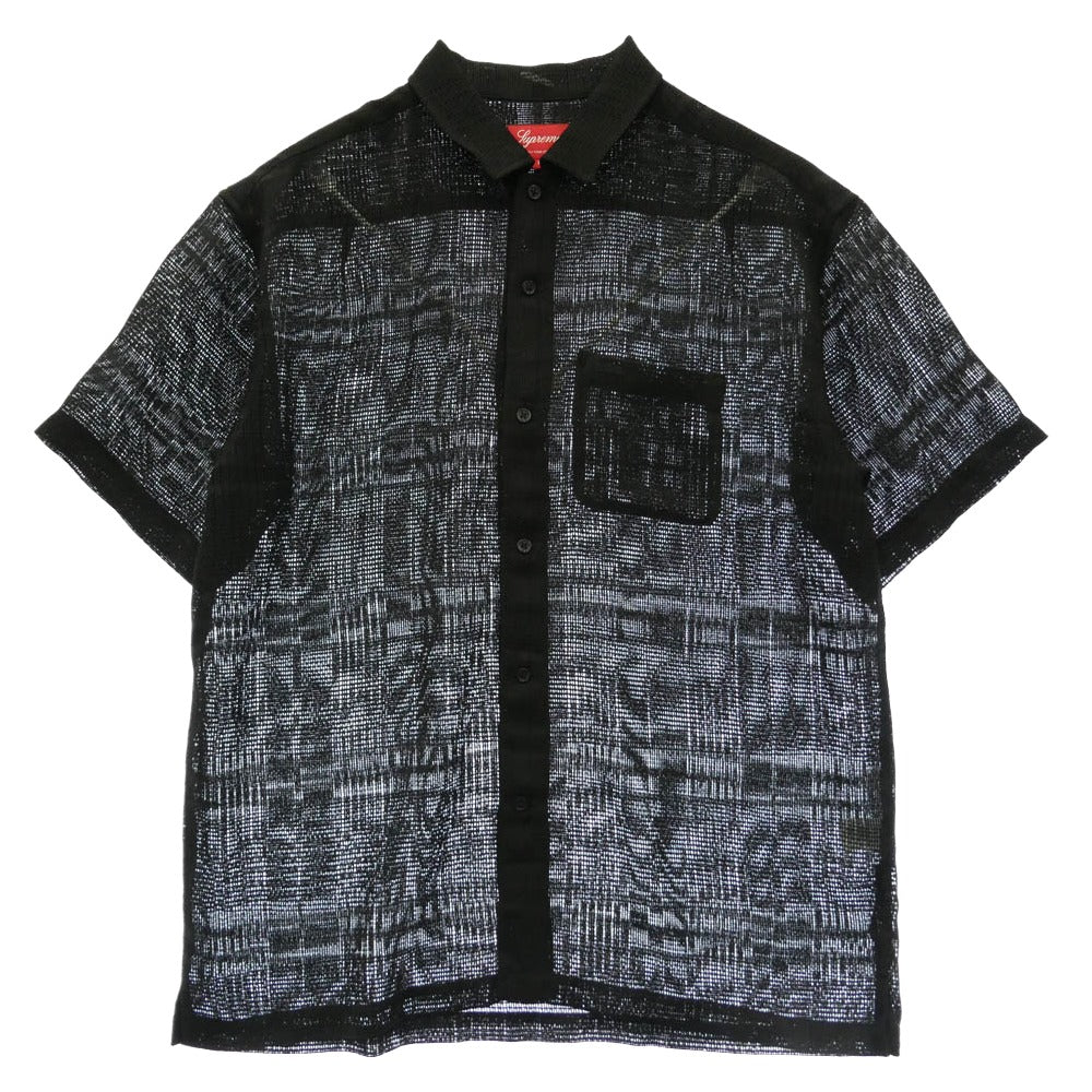 Supreme シュプリーム 23SS Mesh Stripe S/S Shirt メッシュ ストライプ 半袖 シャツ ブラック系 L【極上美品】【中古】