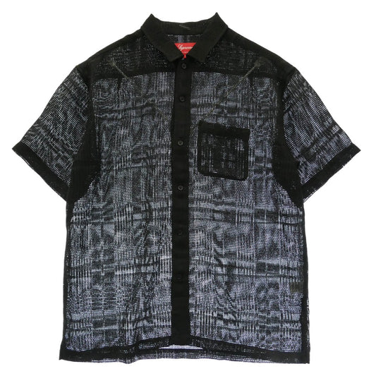 Supreme シュプリーム 23SS Mesh Stripe S/S Shirt メッシュ ストライプ 半袖 シャツ ブラック系 L【極上美品】【中古】