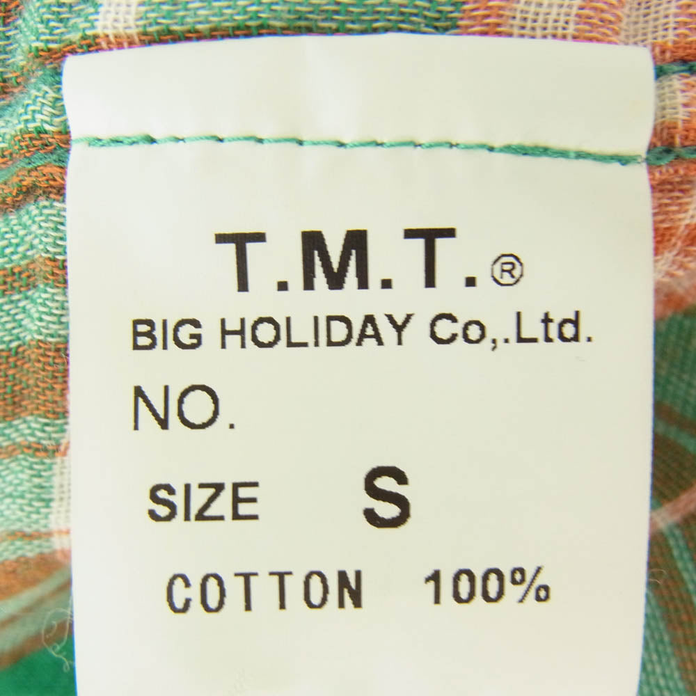 TMT ティーエムティー チェック ウエスタン ガーゼ スナップ 半袖 シャツ グリーン系 S【中古】