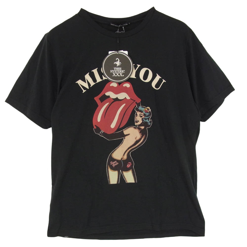 HYSTERIC GLAMOUR ヒステリックグラマー 06183CT09 × ROLLING STONES ローリングストーンズ MISS YOU プリント Tシャツ 半袖 カットソー ブラック系 L【極上美品】【中古】