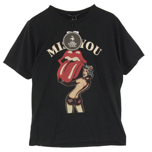 HYSTERIC GLAMOUR ヒステリックグラマー 06183CT09 × ROLLING STONES ローリングストーンズ MISS YOU プリント Tシャツ 半袖 カットソー ブラック系 L【極上美品】【中古】