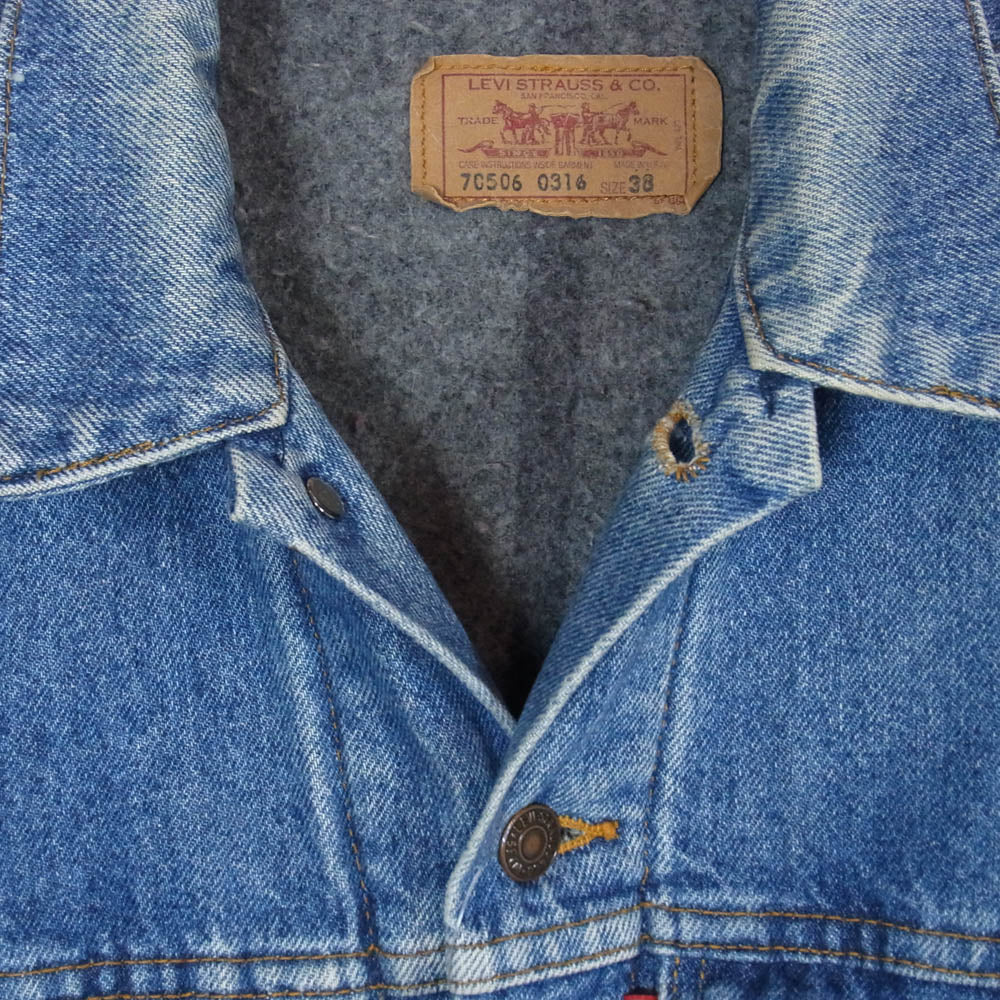 Levi's リーバイス 90s USA製 70506 0316 裏地ブランケット デニム ジャケット ボタン裏刻印527 インディゴブルー系 38【中古】