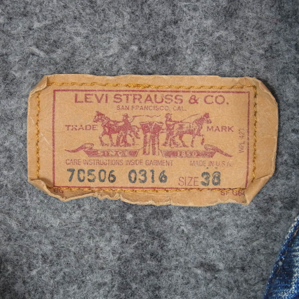 Levi's リーバイス 90s USA製 70506 0316 裏地ブランケット デニム ジャケット ボタン裏刻印527 インディゴブルー系 38【中古】