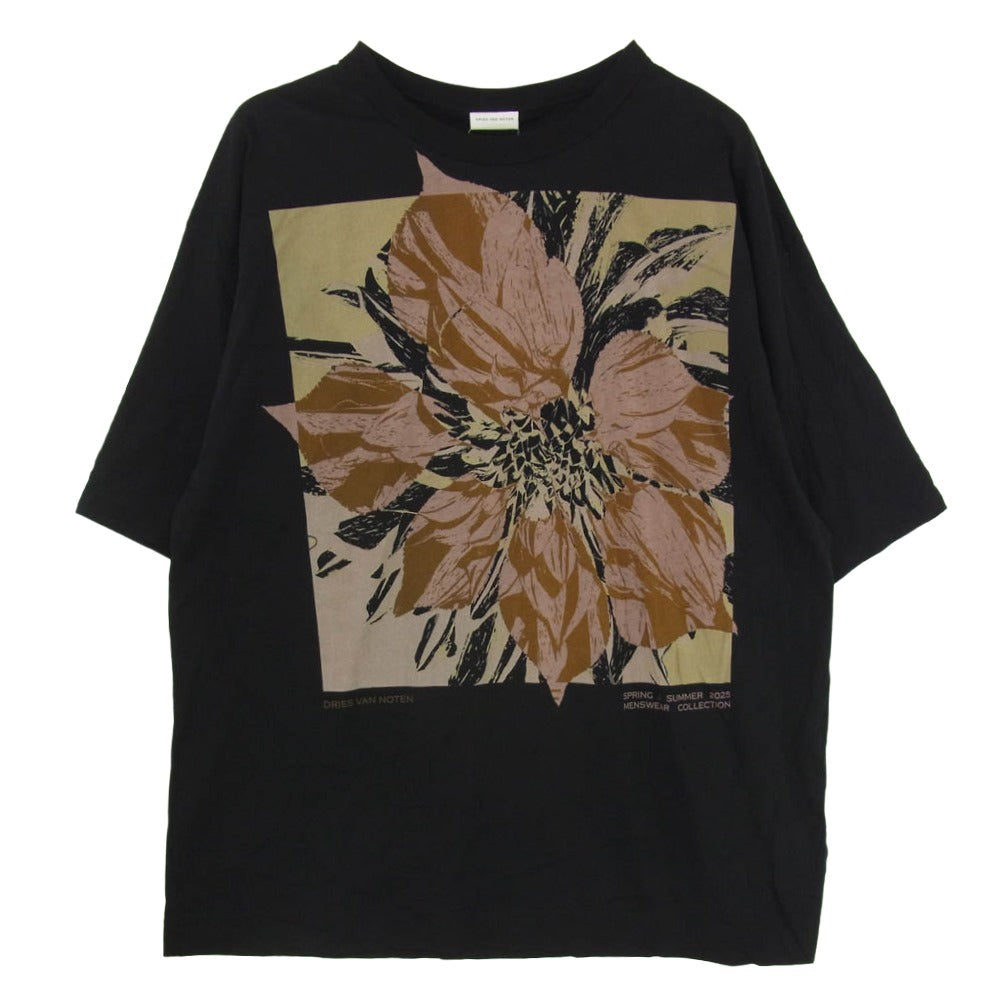 DRIES VAN NOTEN ドリスヴァンノッテン 25SS 021141-1608-900 HUIN フイオン フラワー プリント 半袖 カットソー Tシャツ ブラック系 M【中古】