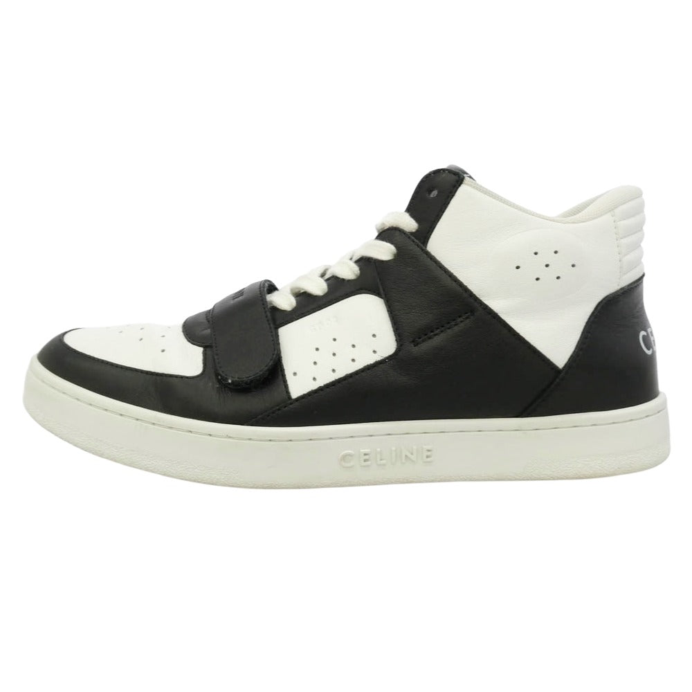 CELINE セリーヌ TRAINER CALFSKIN MID レザー ハイカット スニーカー ブラック系 ホワイト系 42【中古】