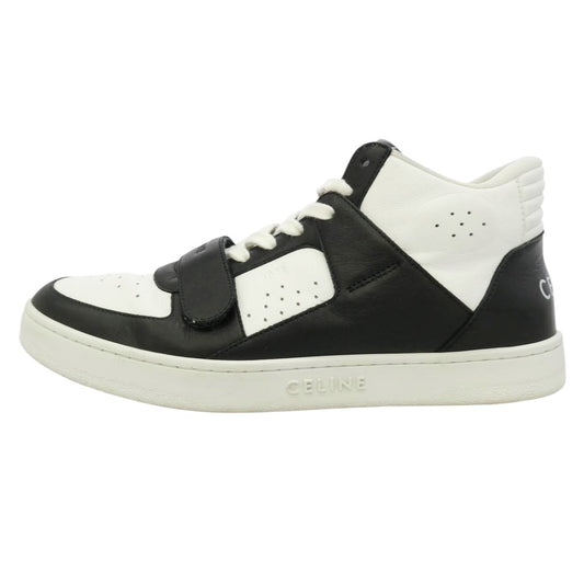 CELINE セリーヌ TRAINER CALFSKIN MID レザー ハイカット スニーカー ブラック系 ホワイト系 42【中古】