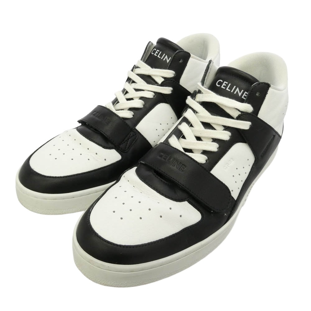 CELINE セリーヌ TRAINER CALFSKIN MID レザー ハイカット スニーカー ブラック系 ホワイト系 42【中古】