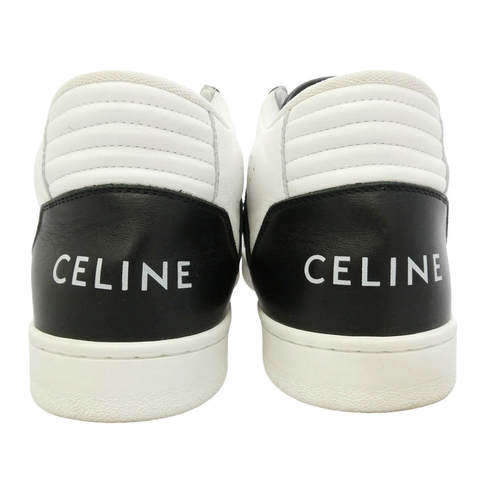 CELINE セリーヌ TRAINER CALFSKIN MID レザー ハイカット スニーカー ブラック系 ホワイト系 42【中古】