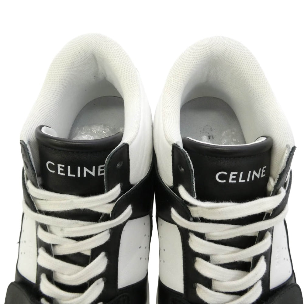 CELINE セリーヌ TRAINER CALFSKIN MID レザー ハイカット スニーカー ブラック系 ホワイト系 42【中古】