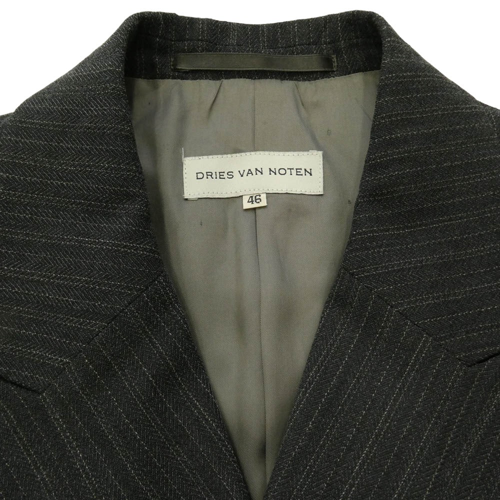 DRIES VAN NOTEN ドリスヴァンノッテン ストライプ ダブル テーラード ジャケット スラックス セットアップ スーツ グレー系 46【中古】