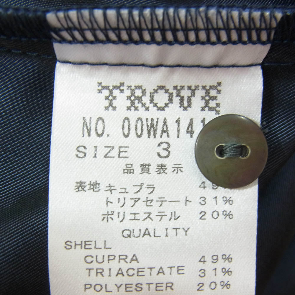 TROVE トローヴ 21SS 00WA141 和ROBE OIKUCHI ノーカラー 半袖 シャツ ネイビー系 3【中古】
