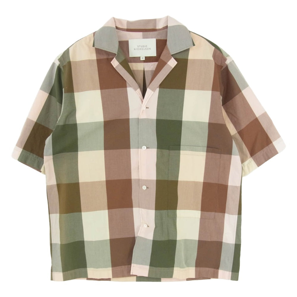 STUDIO NICHOLSON スタジオニコルソン COCKLE MADRAS SHIRTS オープンカラー チェック 半袖 シャツ ブラウン系 M【中古】