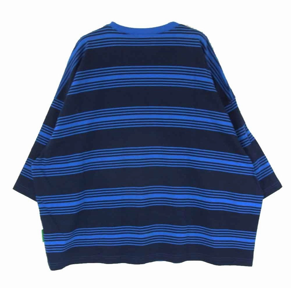 ウィリーチャバリア BUFFALOTEE コットン ワイド ボーダー Tシャツ 半袖 カットソー ブルー系 L【中古】