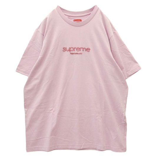 Supreme シュプリーム 22SS Beaded Logo S/S Top ビーデッド ロゴ ショートスリーブ Tシャツ 半袖カットソー Tee ピンク系 L【中古】