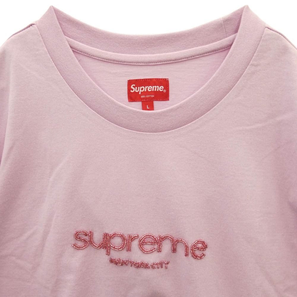 Supreme シュプリーム 22SS Beaded Logo S/S Top ビーデッド ロゴ ショートスリーブ Tシャツ 半袖カットソー Tee ピンク系 L【中古】