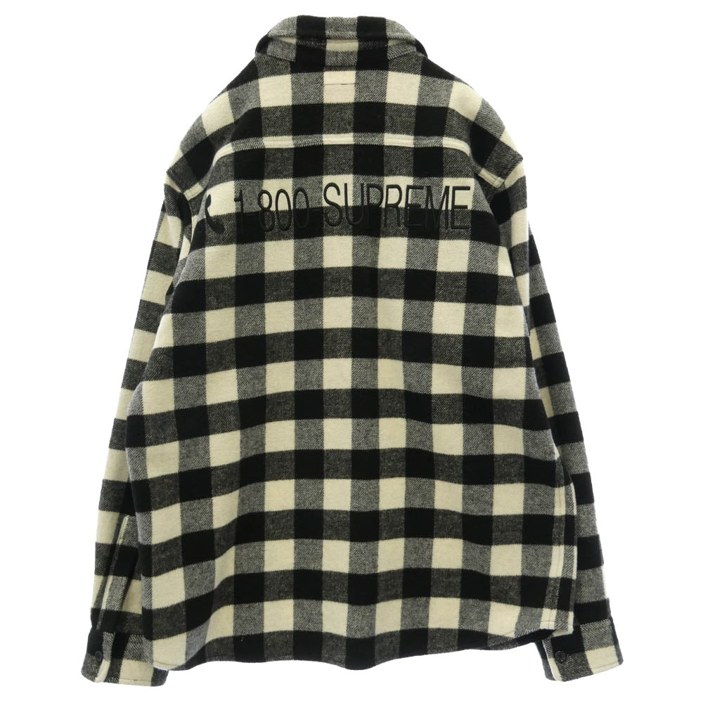 SUPREME シュプリーム 19AW 1-800 BUFFALO PLAID SHIRT バッファローチェックプレイドシャツ ロゴ刺繍入りウール混フランネルチェックワーク長袖シャツ ブルー/ブラック Supreme シュプリーム 19AW 1-800 Buffalo Plaid Shirt ロゴ刺繍