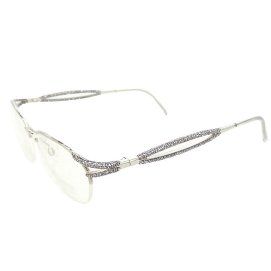 SWAROVSKI スワロフスキー S100 V6051 Crystal Eyewear クリスタル ハーフリム 眼鏡 アイウェア シルバー系 パープル系 50□19 130【中古】