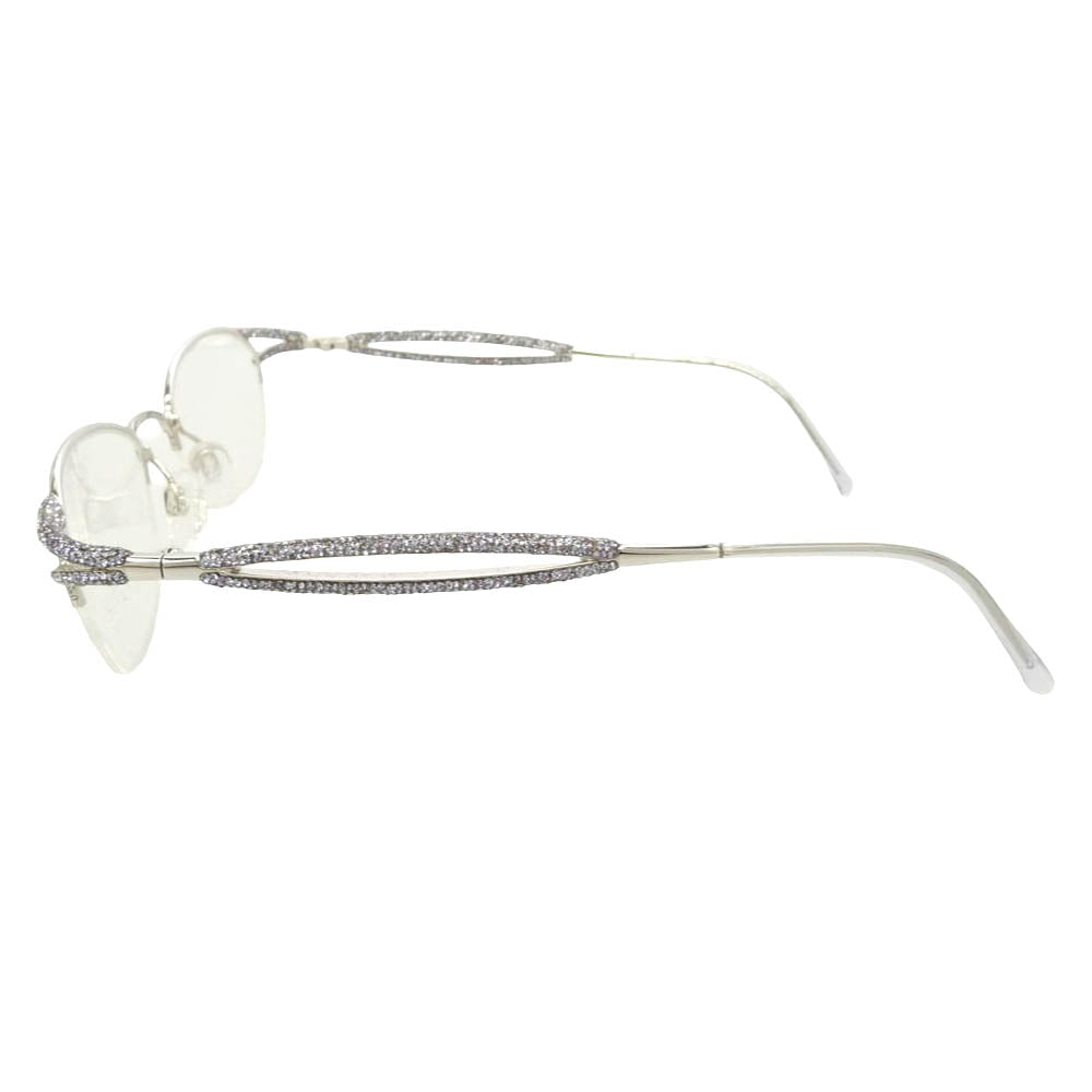 SWAROVSKI スワロフスキー S100 V6051 Crystal Eyewear クリスタル ハーフリム 眼鏡 アイウェア シルバー系 パープル系 50□19 130【中古】