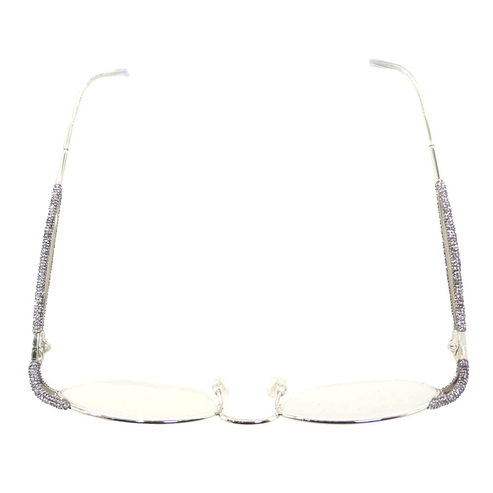 SWAROVSKI スワロフスキー S100 V6051 Crystal Eyewear クリスタル ハーフリム 眼鏡 アイウェア シルバー系 パープル系 50□19 130【中古】