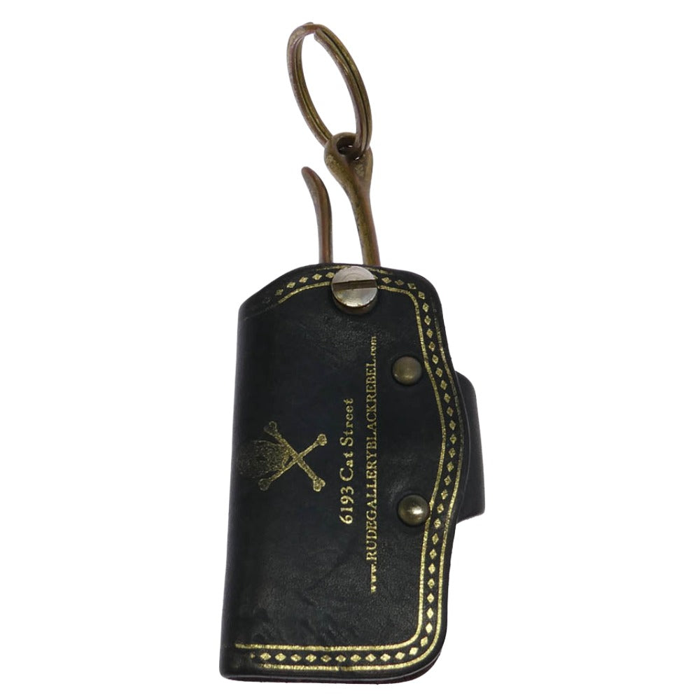 RUDE GALLERY BLACK REBEL ルードギャラリーブラックレーベル レザー キーケース キーリング ダークグレー系【中古】