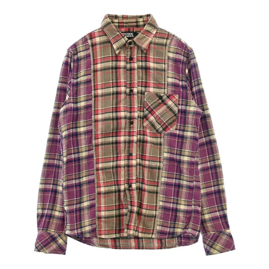 HYSTERIC GLAMOUR ヒステリックグラマー 0221AH03 切替 チェック マルチカラー 長袖 ネルシャツ パープル系 グレー系 M【中古】