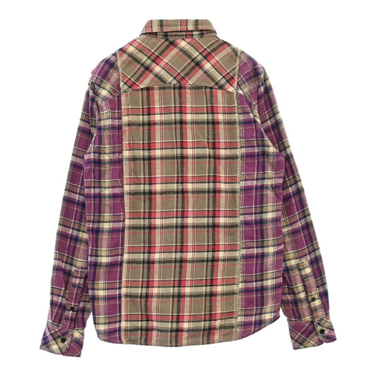 HYSTERIC GLAMOUR ヒステリックグラマー 0221AH03 切替 チェック マルチカラー 長袖 ネルシャツ パープル系 グレー系 M【中古】