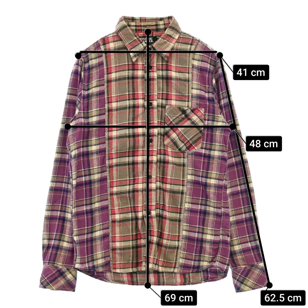 HYSTERIC GLAMOUR ヒステリックグラマー 0221AH03 切替 チェック マルチカラー 長袖 ネルシャツ パープル系 グレー系 M【中古】