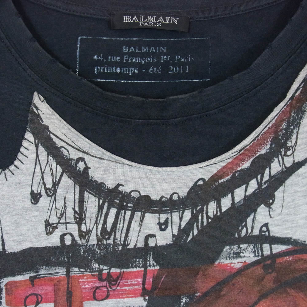 BALMAIN バルマン S1HJ601I518 GRAFFITI TEE ダメージ加工 グラフティ パッチワーク 半袖 Tシャツ ダークネイビー系 XS【中古】