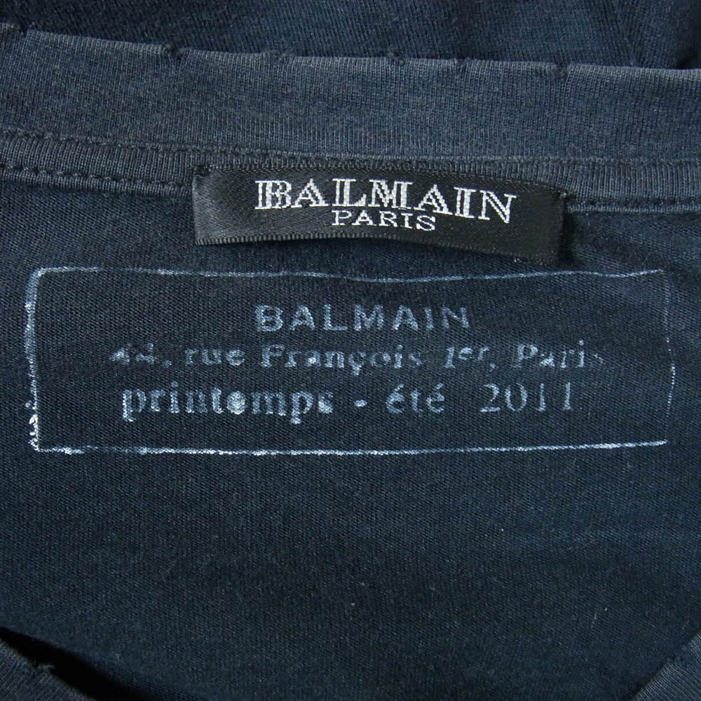 BALMAIN バルマン S1HJ601I518 GRAFFITI TEE ダメージ加工 グラフティ パッチワーク 半袖 Tシャツ ダークネイビー系 XS【中古】