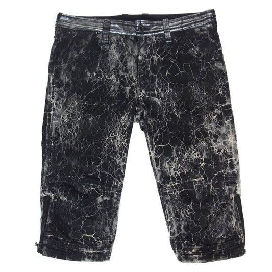ISAMUKATAYAMA BACKLASH イサムカタヤマバックラッシュ 14SS 1438-01 スパイダー柄 箔加工シープレザー切替 クロップド パンツ ブラック系 S【中古】